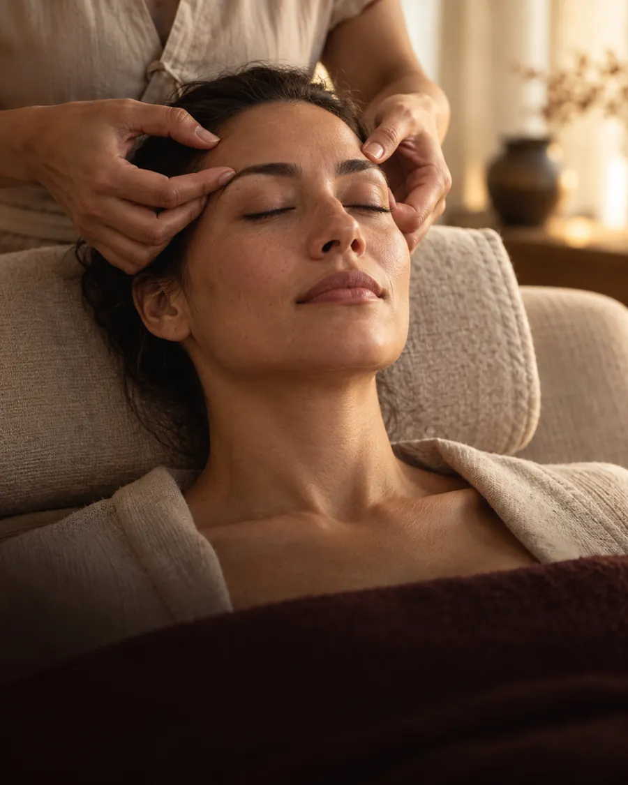 A calm treatment scene with a guest resting comfortably.